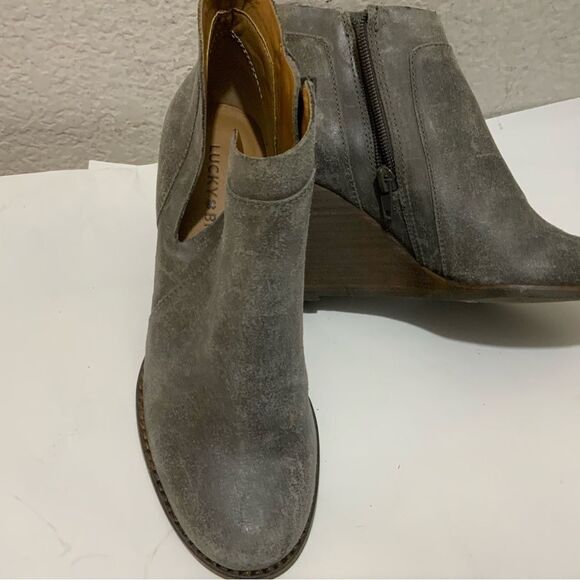 Lucky Brand Yabba Women's Ankle Wedge Booties Size 5.5 M, Gray Leather - Picture 15 of 15